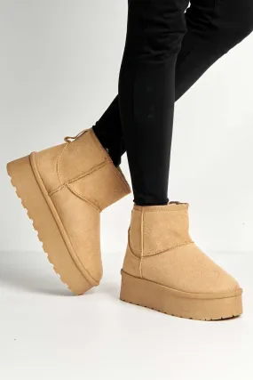 Yulla Flatform Faux Fur Lining Flatform Ankle Boots in Sand