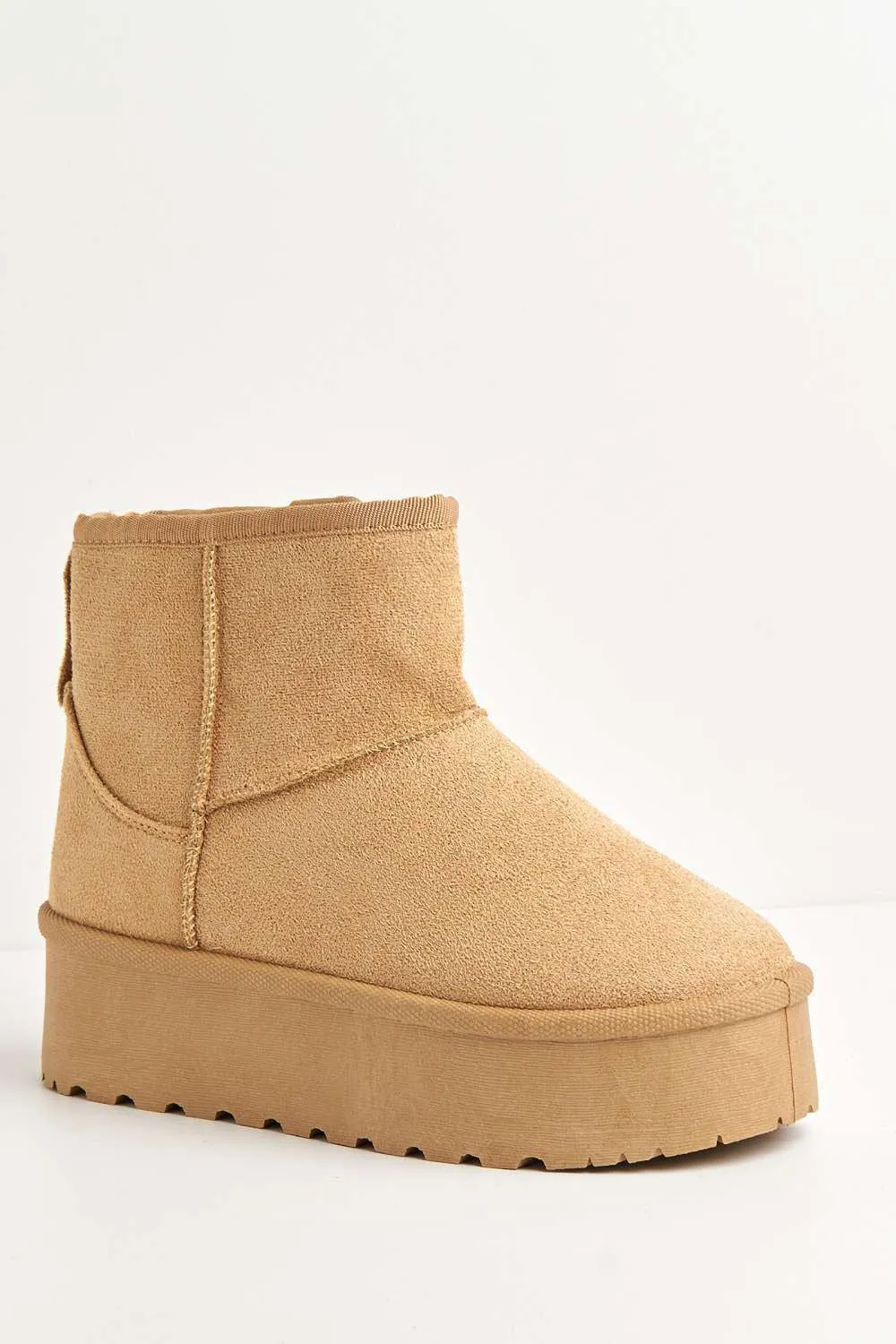 Yulla Flatform Faux Fur Lining Flatform Ankle Boots in Sand